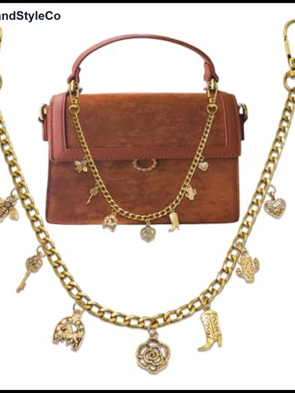 Alloy Purse Chain Charm Western Cowgirl Bag Accessory 18.3 in 9 Pendants
